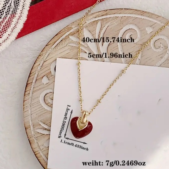 COPY - Delicate Red Enamel Heart S925 Sterling Steel Plated Gold Tone Pendant N… - Picture 7 of 7